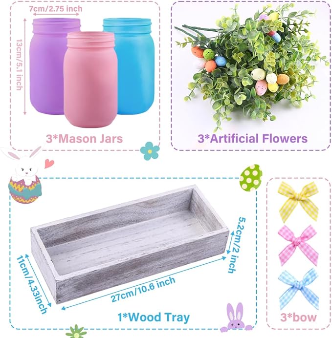 DIYDEC 3PCS Easter Mason Jars 3 * 5Inch Easter Painted Tiered Tray Decorative - Image 2