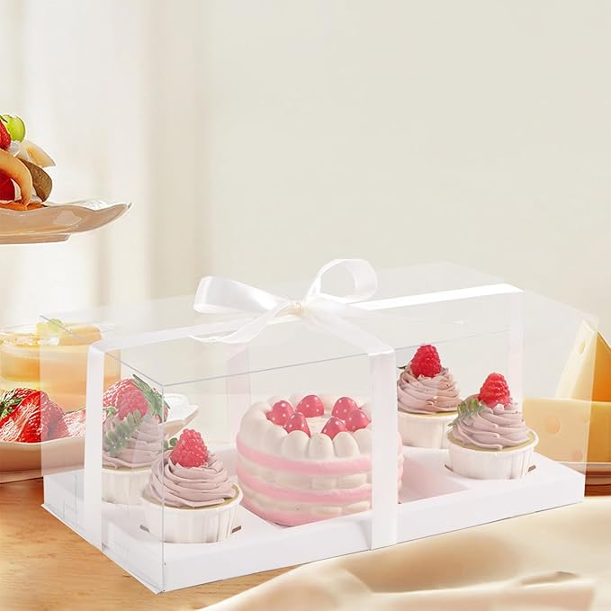 JCD 3pcs Clear Cupcake Boxes Combo, Cake and Cupcakes Box 1+4 Bento Box - Image 5