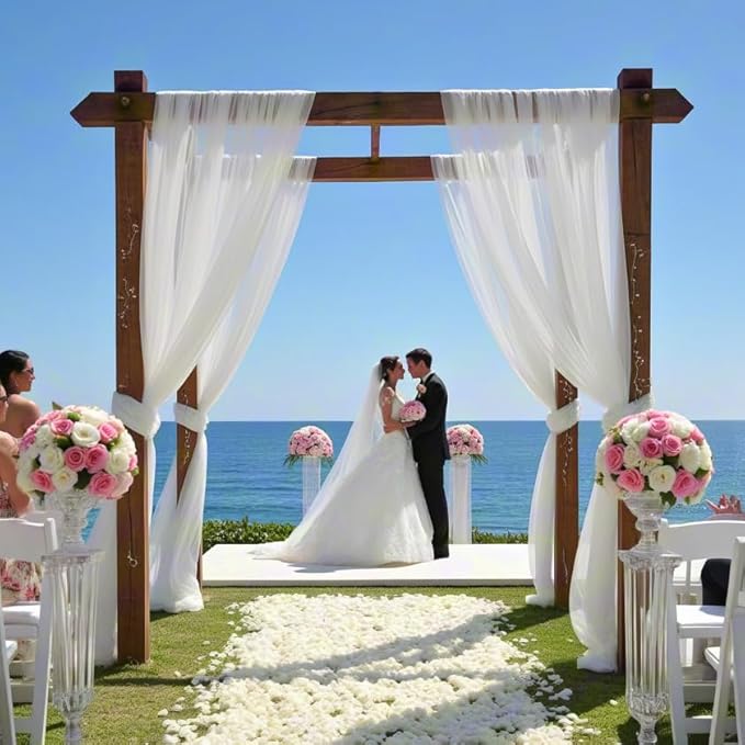 White Wedding Arch Draping Fabric 4 Panels 30'' x 18FT Sheer Chiffon Arch - Image 5