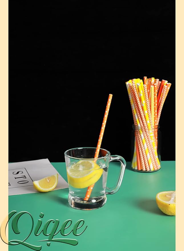 Yellow Orange Paper Straws for Drinking Yellow Disposable Straws 150pcs - Image 6