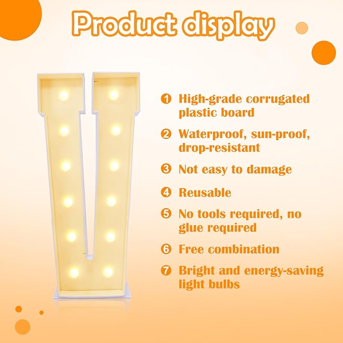 4ft Marquee for Letters V, Large Light up Letters, Letter Balloons, Wedding - Image 2