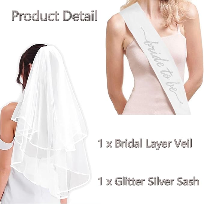 4PCS Bachelorette Blue Sash and Veil - Image 3