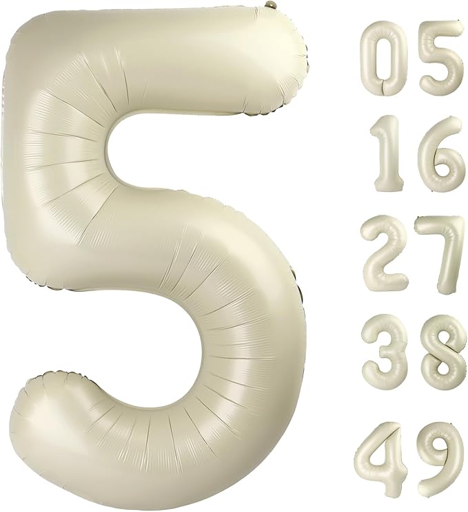 Cream White 5 Number Balloon 40 Inch Large Birthday Balloon, Five 5th 15 25 35 by Upgesy