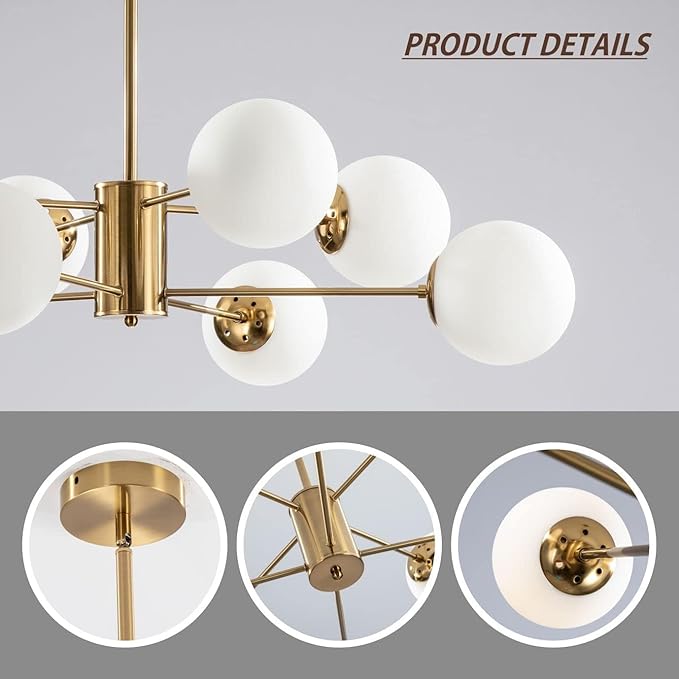 KCO Lighting 8-Light Glass Sputnik Chandelier Light Modern Gold Chandeliers - Image 3