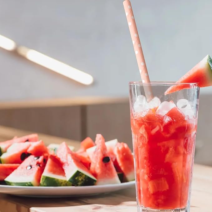YAOSHENG Pink & Gold Paper Straws Disposable, 100% Biodegradable Multi-Pattern - Image 4
