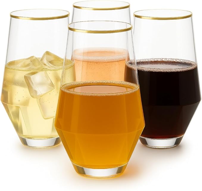 48 Pack Diamond Gold Rim Unbreakable Stemless Plastic Glasses 24 9oz Stemless - Image 4
