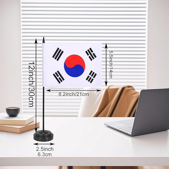 Korea Desk Flag 12" Solid Pole Deluxe Set Korean Flags Banner Mini Small Korea - Image 2