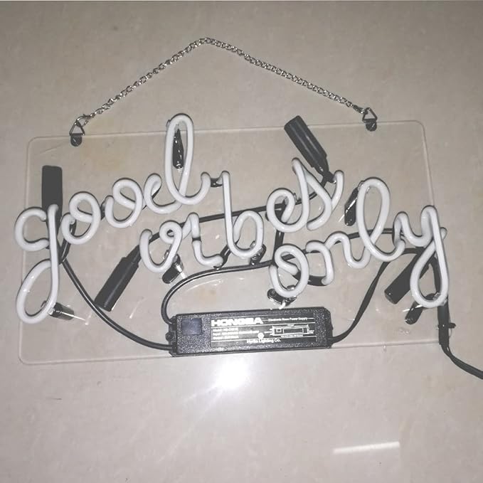 LiQi ™ ' GOOD VIBES ONLY' Real Glass Handmade Neon Wall Signs - Image 2