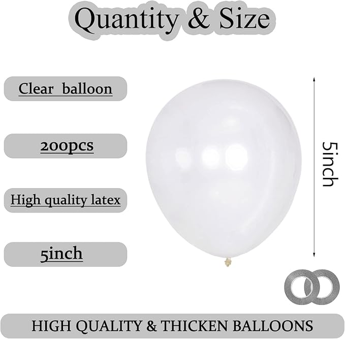 KAWKALSH 200pcs Clear Balloons 5 Inch, Small Mini Latex Balloons - Image 2