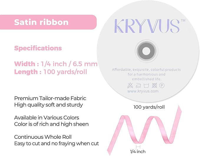 Rose Pink Satin Ribbon 1/4 inch X Continuous 100 Yards, Single Face Polyester - Image 3