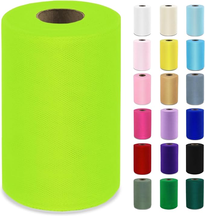 Lime Green Tulle Fabric Roll 6”by 100 Yards Soft Tulle Spool by Grainear