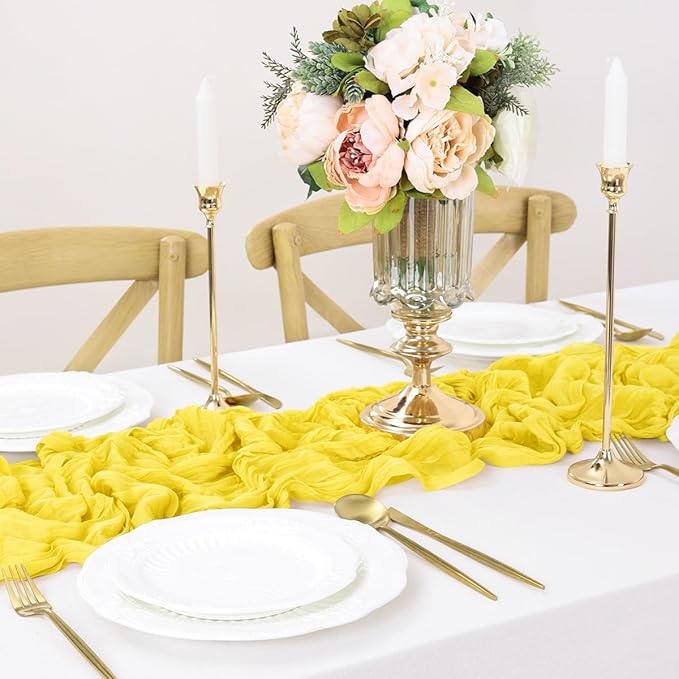 Yellow Table Runner Cheesecloth Table Runner 10FT Farmhouse Table Runners 120 - Image 6