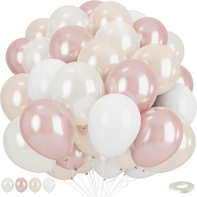 Double Stuffed Pearl White and Pink Balloons by Togvu