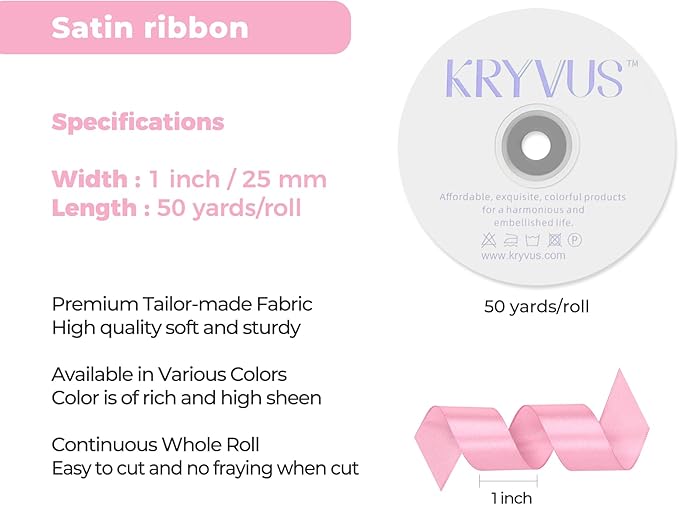 Rose Pink Satin Ribbon 1 inch X Continuous 50 Yards, Single Face Polyester - Image 3