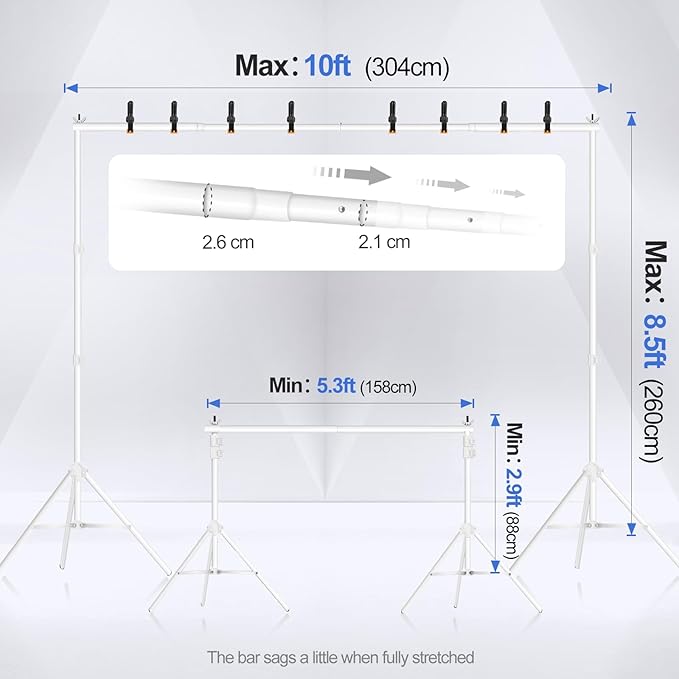 EMART Backdrop Stand 10x8.5ft Photo Studio Adjustable Background Stand Support - Image 2