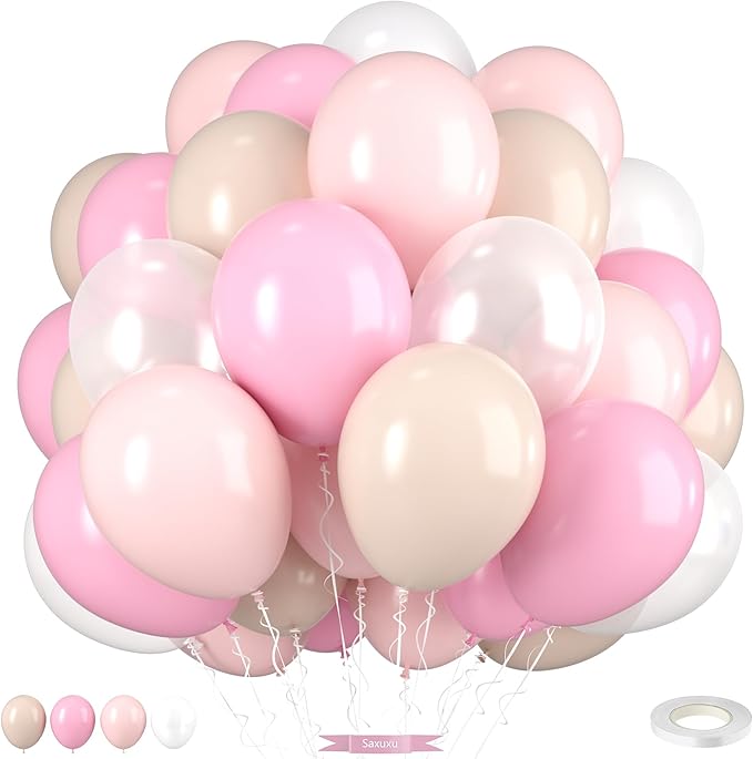 Light Pink Balloons, 12 Inch Pastel Macaron Pink and White Sand Nude Beige by Saxuxu