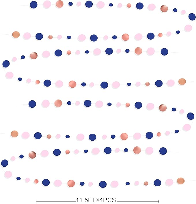 46Ft Navy Blue Blush Circle Dot Garland Royal Blue Pink Rose Gold Hanging Paper - Image 2