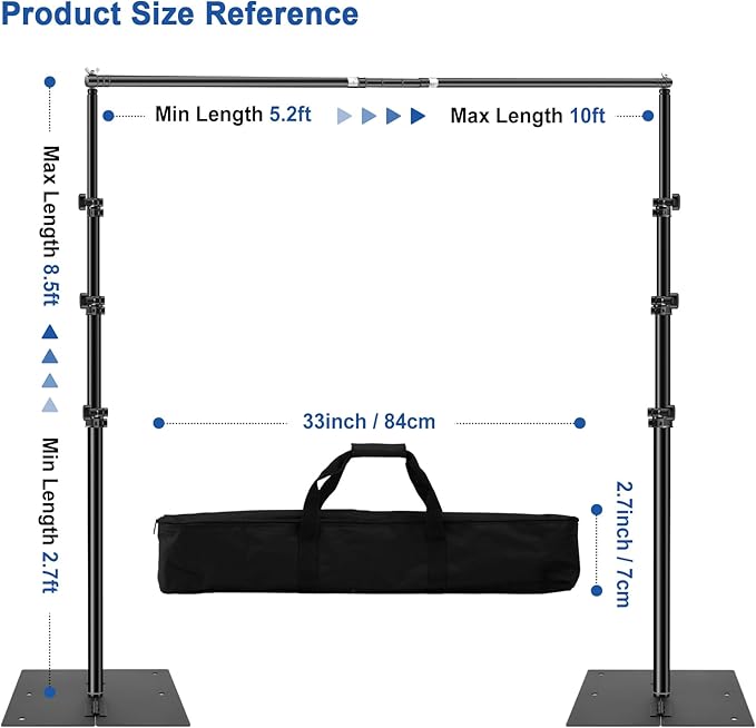 Jiang&Rong Backdrop Stand Kit - 10ft x 8.5ft Adjustable Photo Background Stand - Image 3