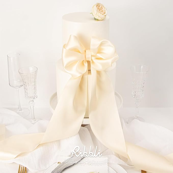 Ribbli Cream Satin Ribbon 4 Inch Wide Cream Ribbon - Image 3