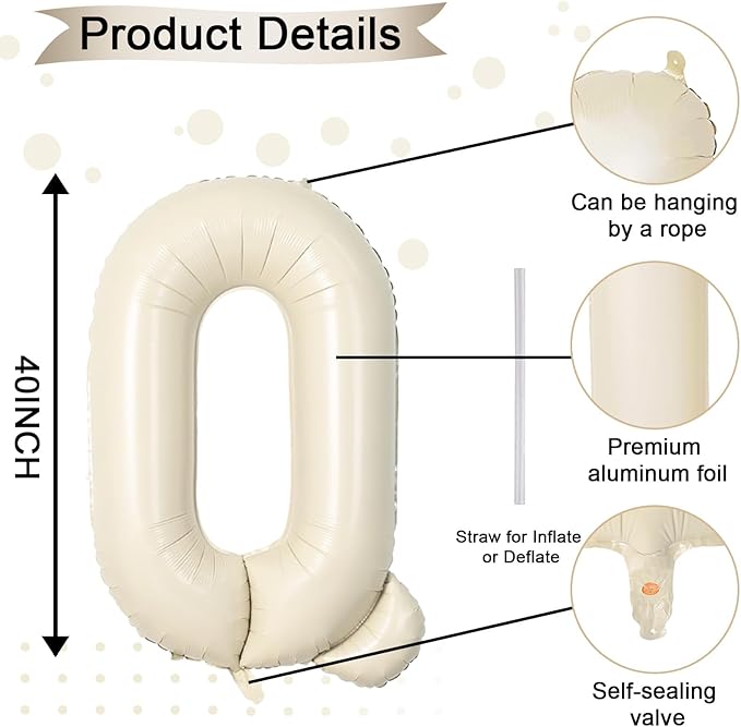 40 Inch Letter Balloons Q, Big Custom A-Z Alphabet Foil Name Balloon Cream White - Image 2