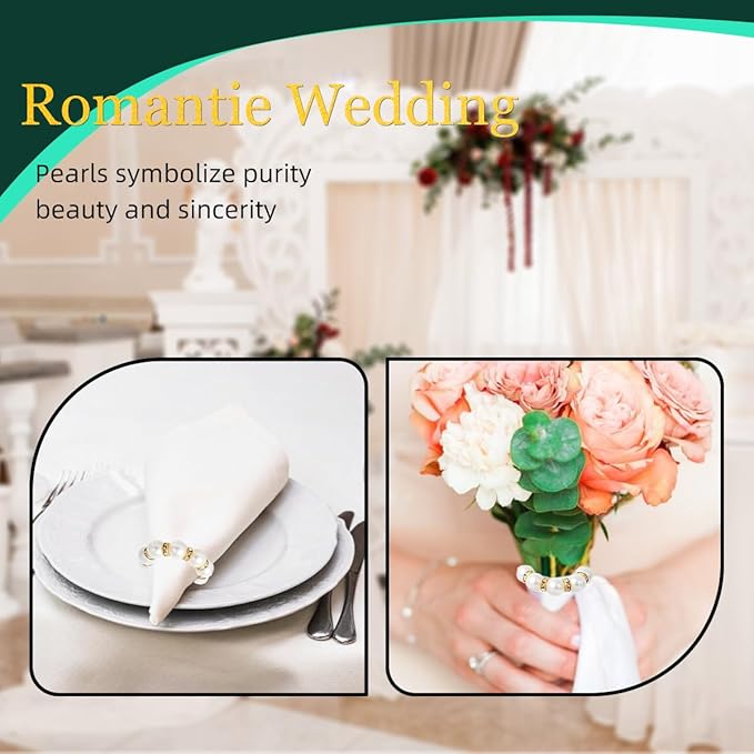 50Pcs Pearl Napkin Rings, Imitation Pearl Napkin Rings Holder, Disposable - Image 6