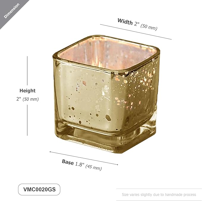 WGV 2 Inch Gold Speckle Square Cube Glass Votive Candle Holder, Small Tiny - Image 2