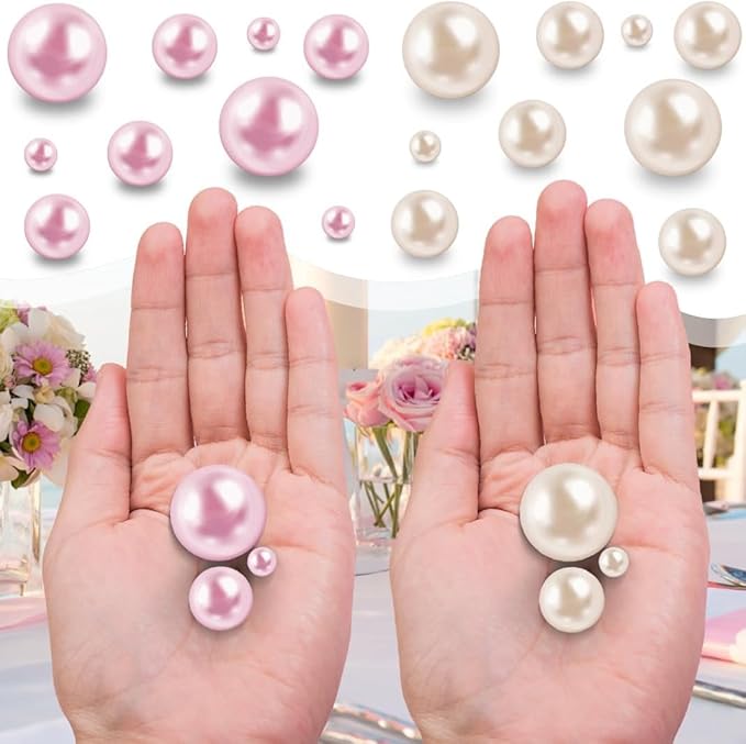 300Pcs Cream&Pink Polished No Hole Faux Pearl Beads - Image 5