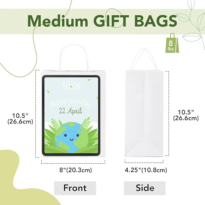 MESHA 100 Pack White Gift Bags 8x4.25x10.5 Inch Kraft Paper Bags - Image 4