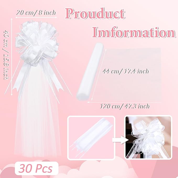 30 Set Wedding Pew Bows with Long Tulle Tails Wedding Aisle Decorations Church - Image 2