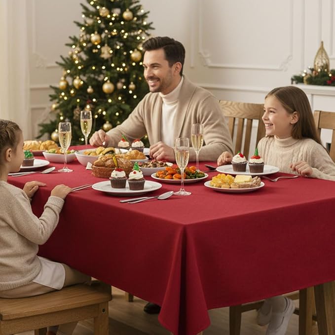 Fitable Faux Linen Christmas Tablecloths 2 Pack, Burlap Textured Fabric - Image 3