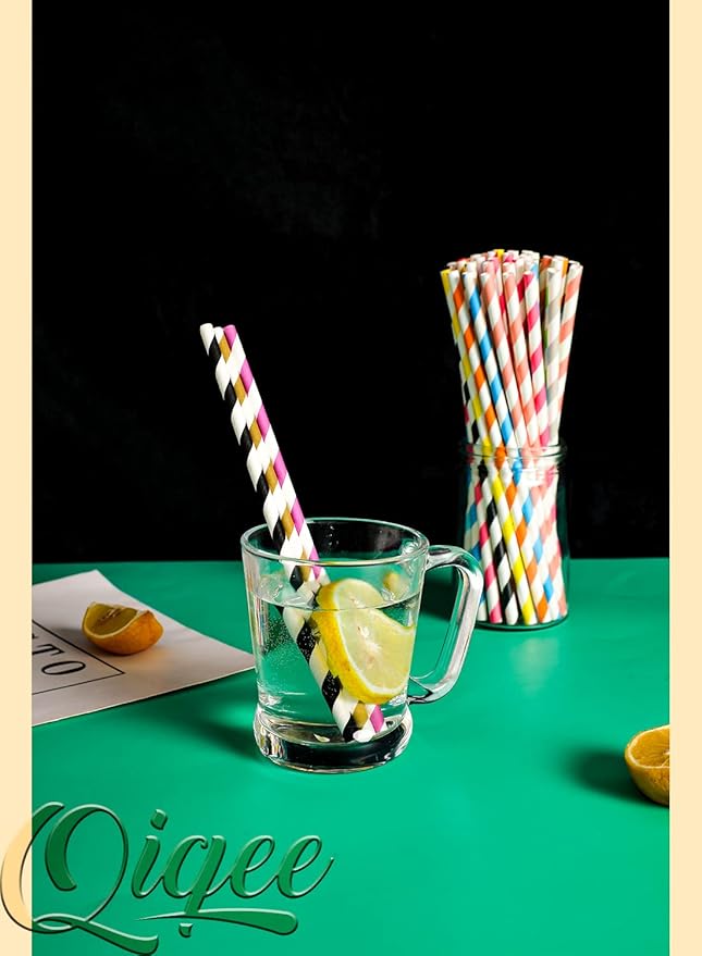 qiqee 200-pack Multi Stripe Rainbow Drinking Paper Straws Disposable Straws Bulk - Image 5