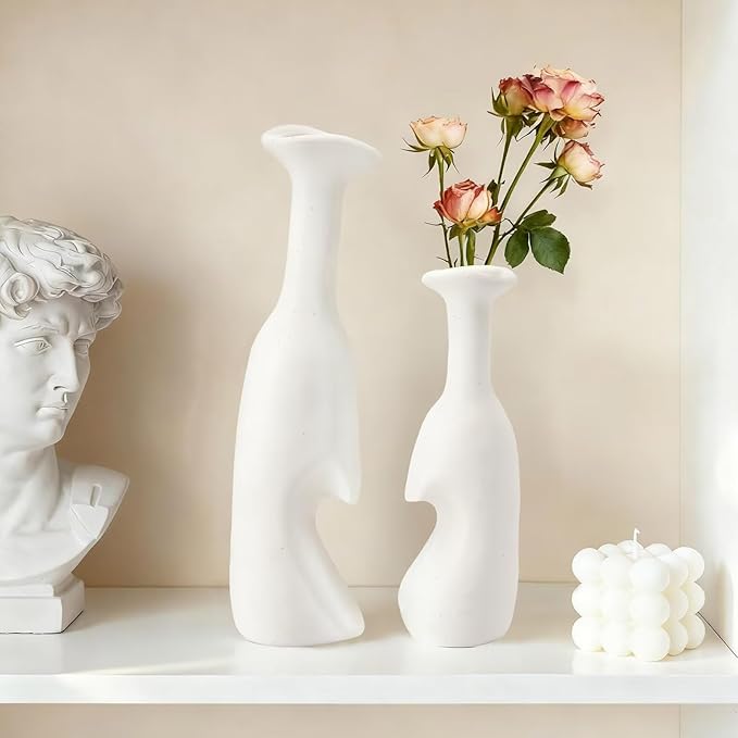 Heart Shaped Small Ceramic Vases Set of 2 Home Decor Boho Vase Modern Matte - Image 3