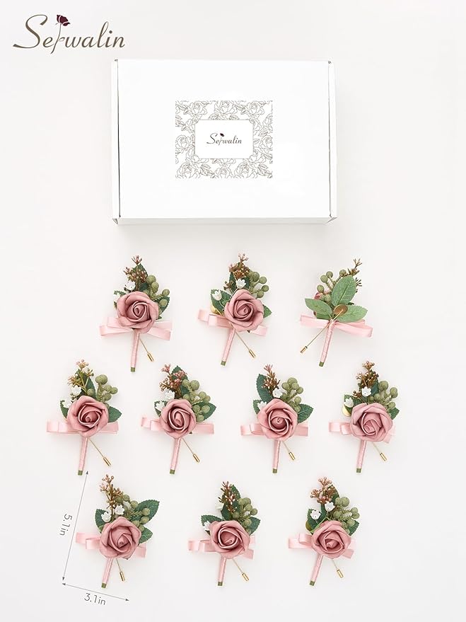Serwalin 10Pcs Boutonniere for Men, Artificial Flowers for Wedding Decor - Image 7