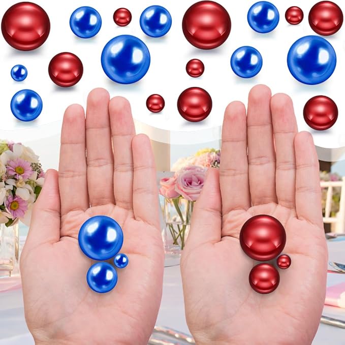 150Pcs Blue&Red Polished No Hole Faux Pearl Beads - Image 3