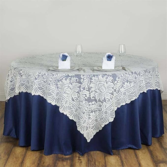 Efavormart 90" x 90" Ivory Square Lace Table Overlay by efavormart