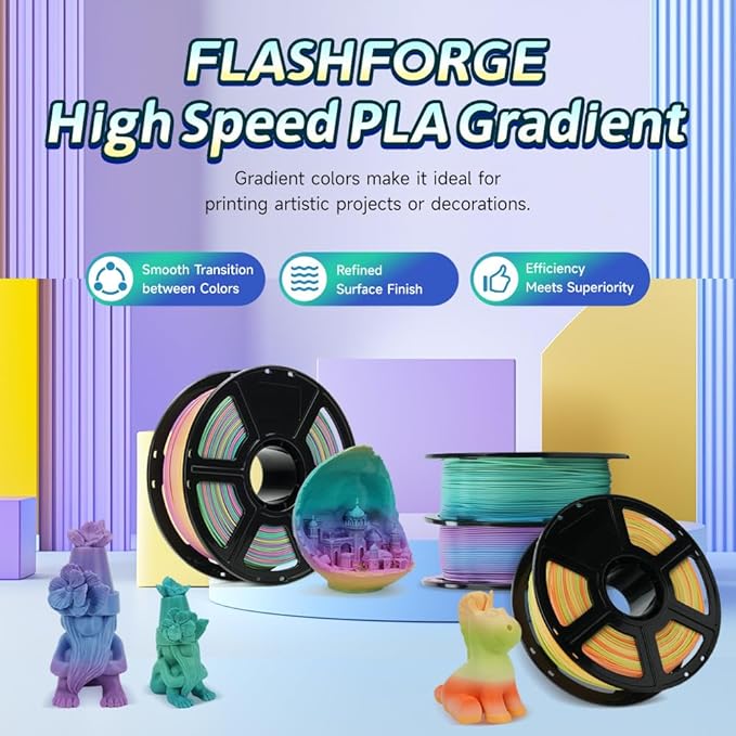 FLASHFORGE Rapid PLA Gradient Filament 1.75mm Yellow & Blue, Transform Colors - Image 2