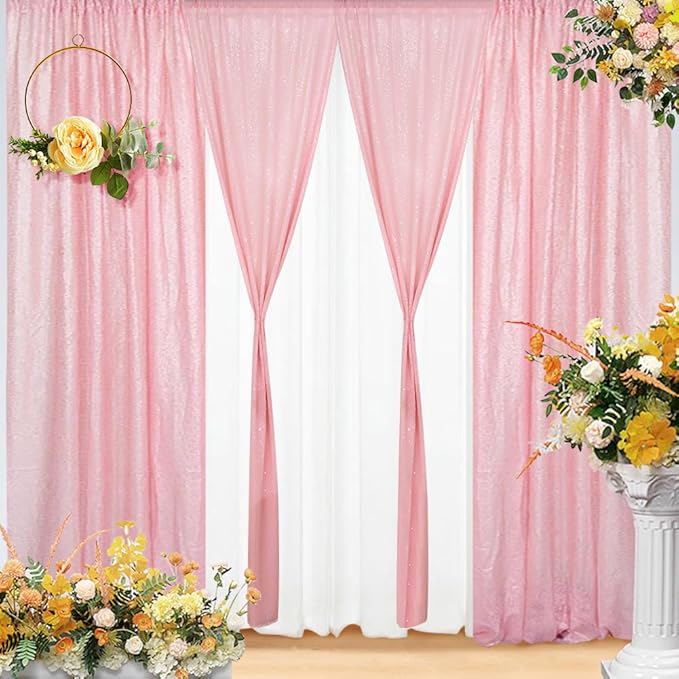 Eternal Beauty Pink Sequin Backdrop Curtains, Valentine's Day Shimmer Back Drop - Image 8