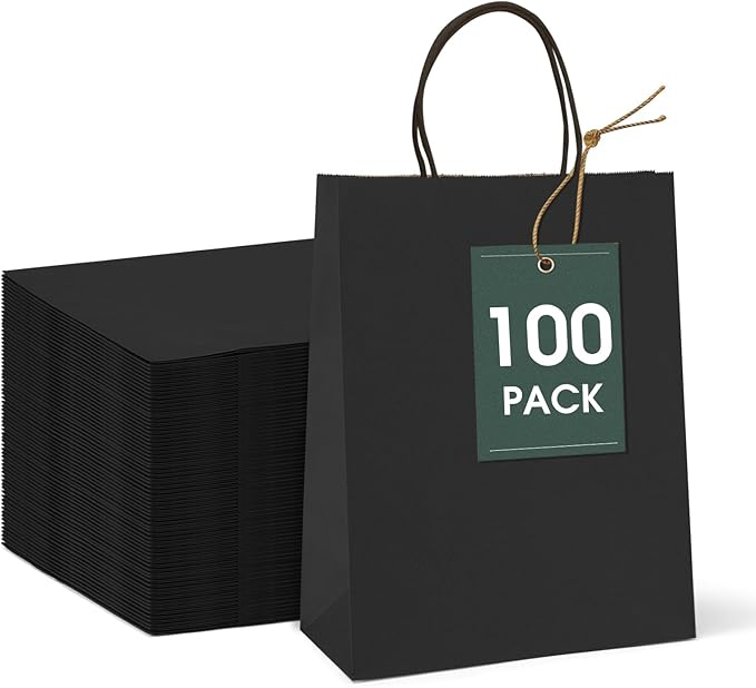 GSSUSA 100 Pack, 8x4.25x10 Black Paper Gift Bags by GSSUSA