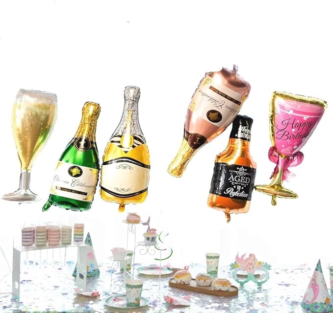 Collect Present Champagne and Wine Bottle Balloons – 12 Foil Balloons – Birthday - Image 4
