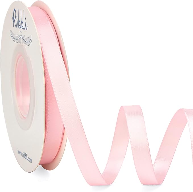 Ribbli Double Faced Light Pink Satin Ribbon, 3/8” x Continuous 25 Yards by Ribbli