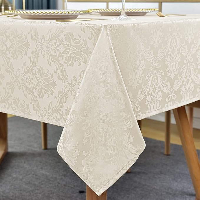 SASTYBALE Jacquard Tablecloth Rectangle 60 x 102 Inch Beige, Spill Proof by SASTYBALE
