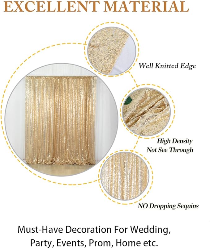 ShiDianYi Sequin Backdrop Curtain 10x10 FT Light Gold Sequin Fabric Backdrop - Image 4