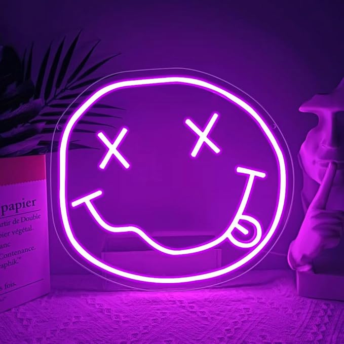 Smiley Face Neon Sign, Melting Smile Face LED Light Signs by BEISKAFNVSZ