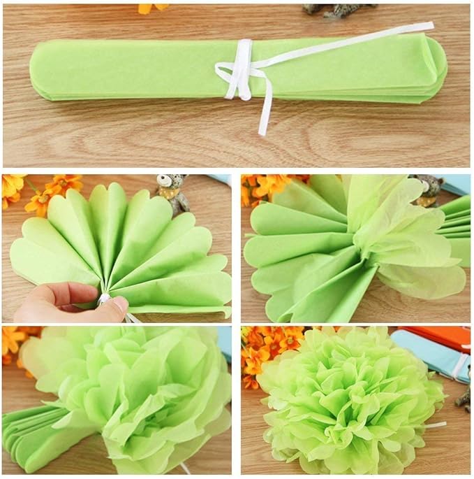 Paper Pom Poms Color Tissue Flowers Hanging Paper Fans Celebration Wedding - Image 3