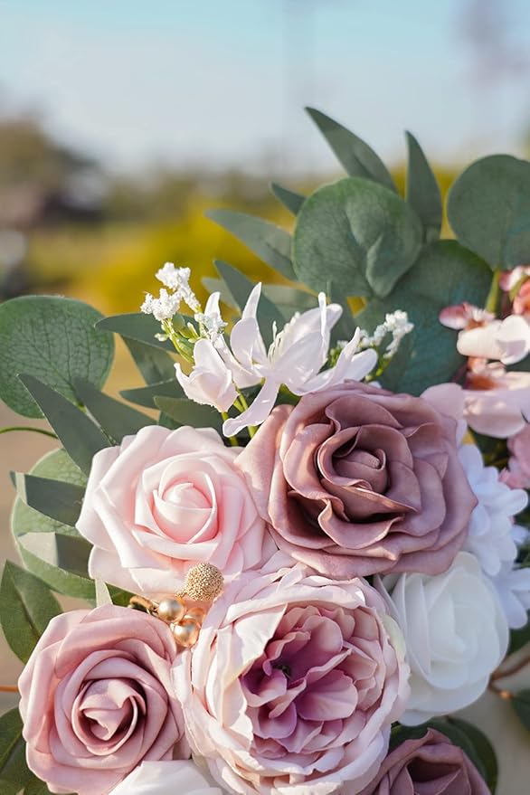 ponatia Small Wedding Arch Flowers, Artificial Dusty Rose Flowers - Image 8