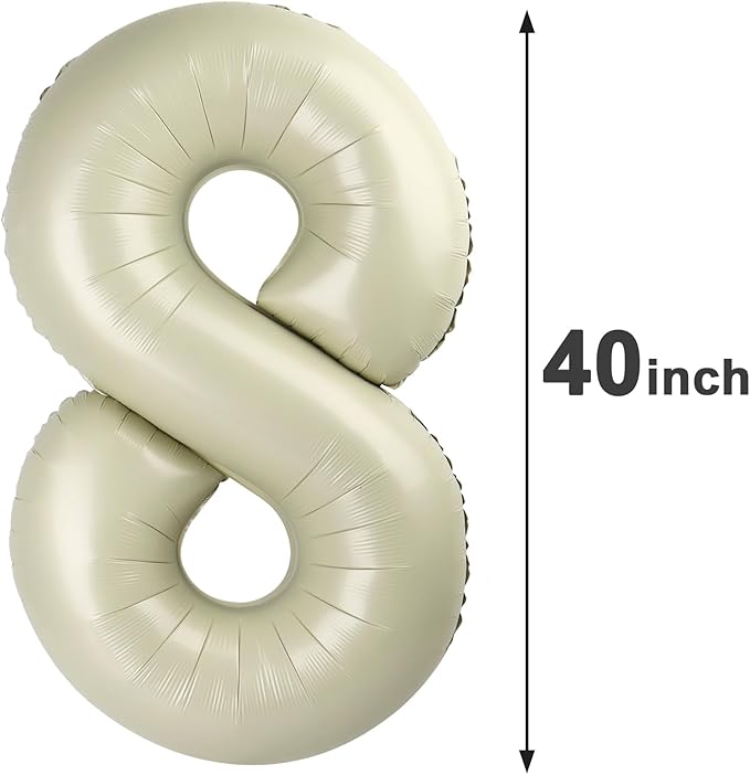 Cream White Foil Number 8 Number Balloon 40 Inch, Helium Mylar Eight Number 8 - Image 2