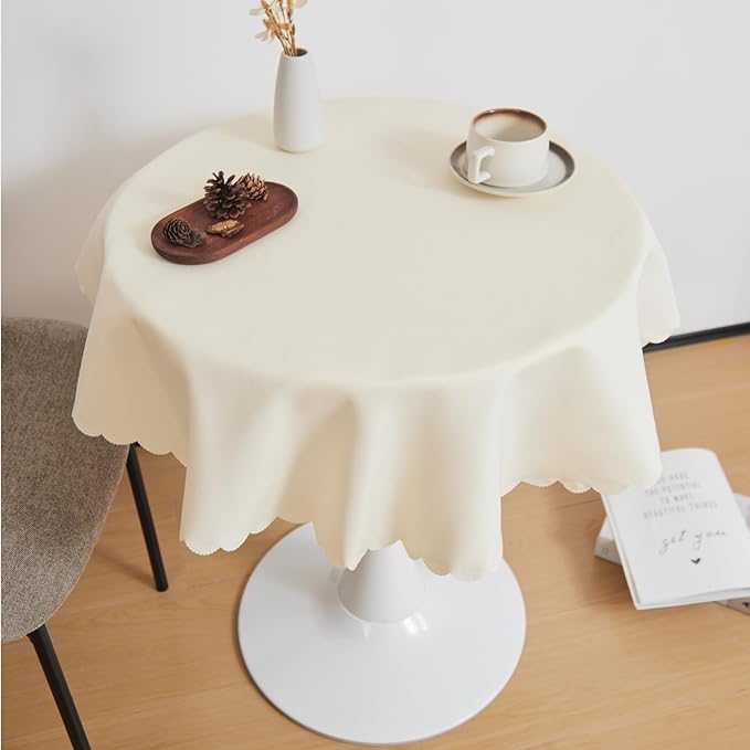 Small Round Beige Tablecloth 36 Inch Polyester Fabric Washable Table Cover - Image 2