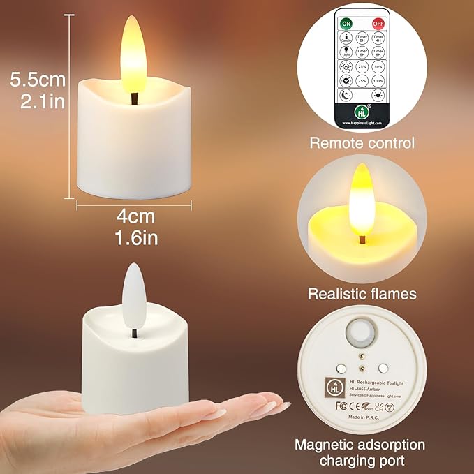 HL Rechargeable Waterproof Tea Lights, 100H+ Highly Bright Led Flameless Candles - Image 7