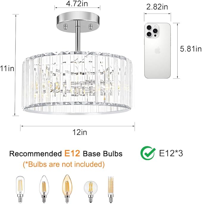 Modern Crystal Ceiling Light, Chrome Semi Flush Mount Ceiling Lighting Fixture - Image 7
