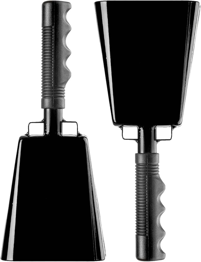 Steel Cowbell with Handle 8 Inch Cow Bells Noise Makers, 2 Pack Large Cowbells by Javik
